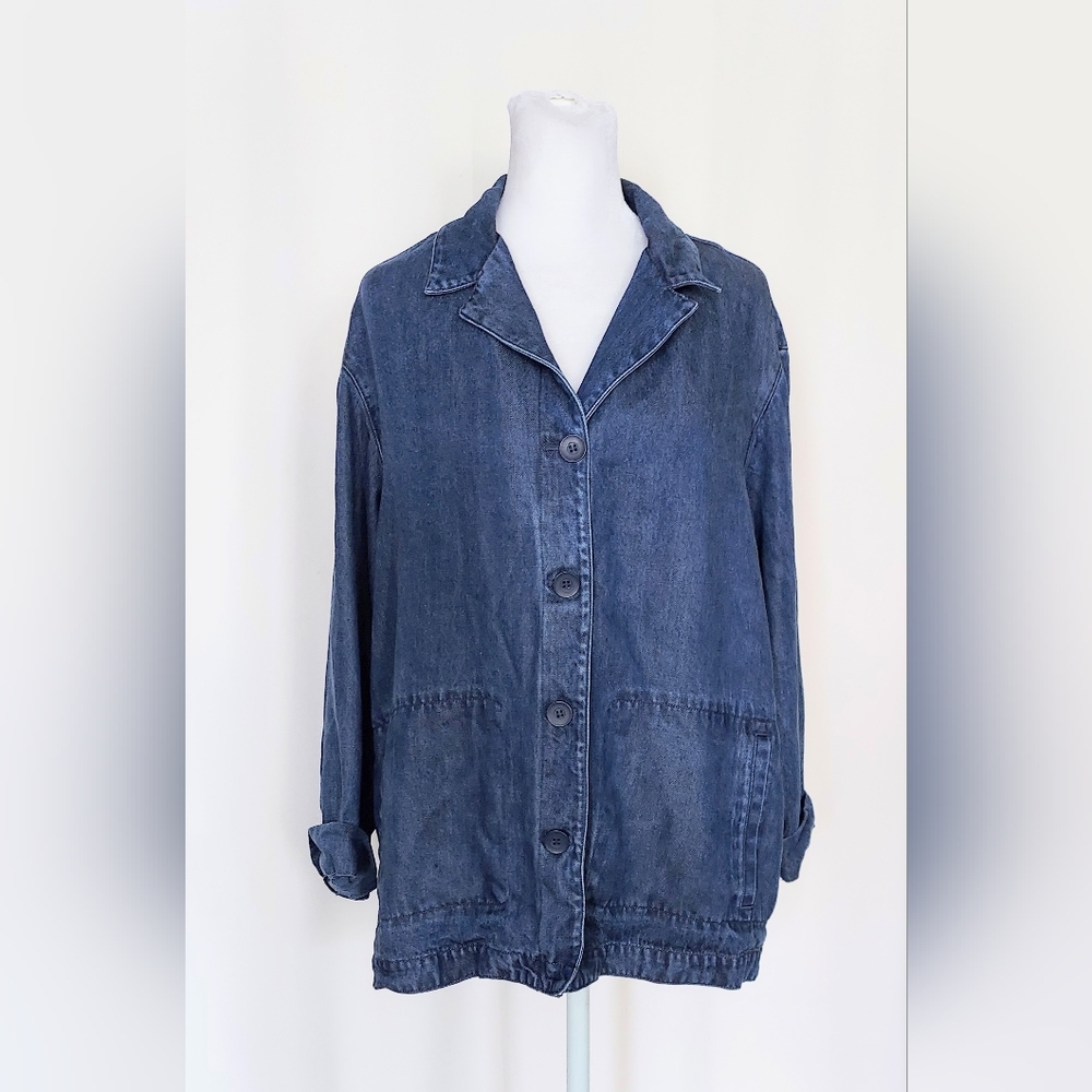 Liz Claiborne Button Down Jacket Blazer Blue Denim Size Medium